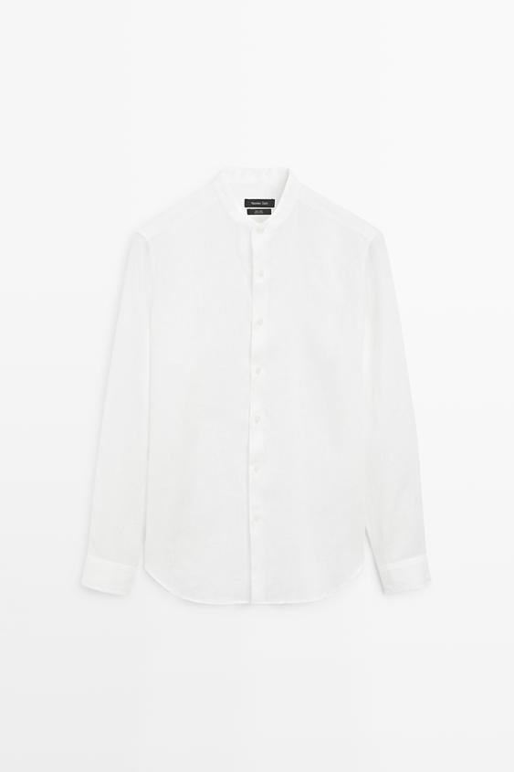 Chemise regular fit 100 % lin à col officier - Blanc de Zara - Image 0