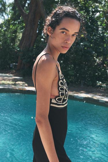 DRESS WITH BEADED STRAPS - Black by Zara - Image 3