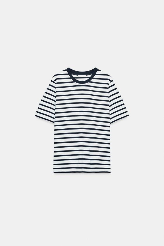 CAMISETA RAYAS - Blanco / Marino de Zara - Imagen 0