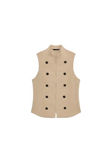 SLEEVELESS BUTTON SHIRT - Sand by Zara