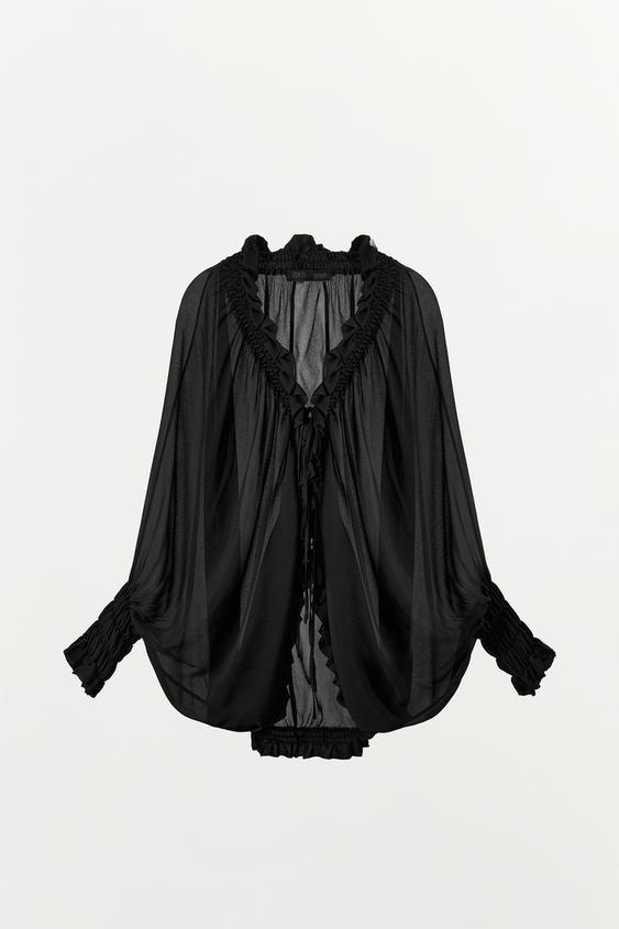 BLOUSE ÉLASTIQUES VOLANTS ZW COLLECTION - Noir de Zara - Image 5