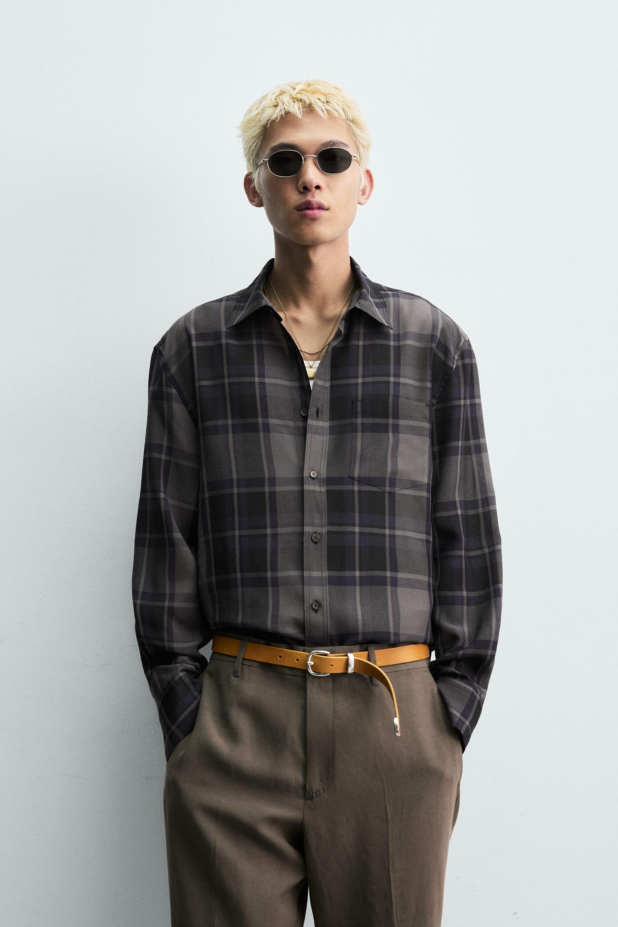 FLOWY PLAID SHIRT — Blue / Black