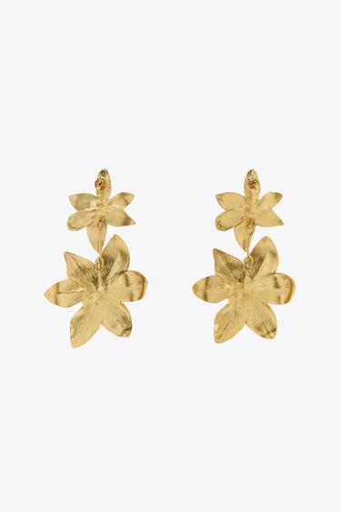 Boucles D'oreilles Grandes Fleurs Dorées Style ZARA Vintage - En Métal Doré Pour Femme - Neuf Avec étiquettes
