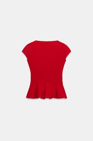 TOP PÉPLUM À BOUTONS - Rouge de Zara - Image 6