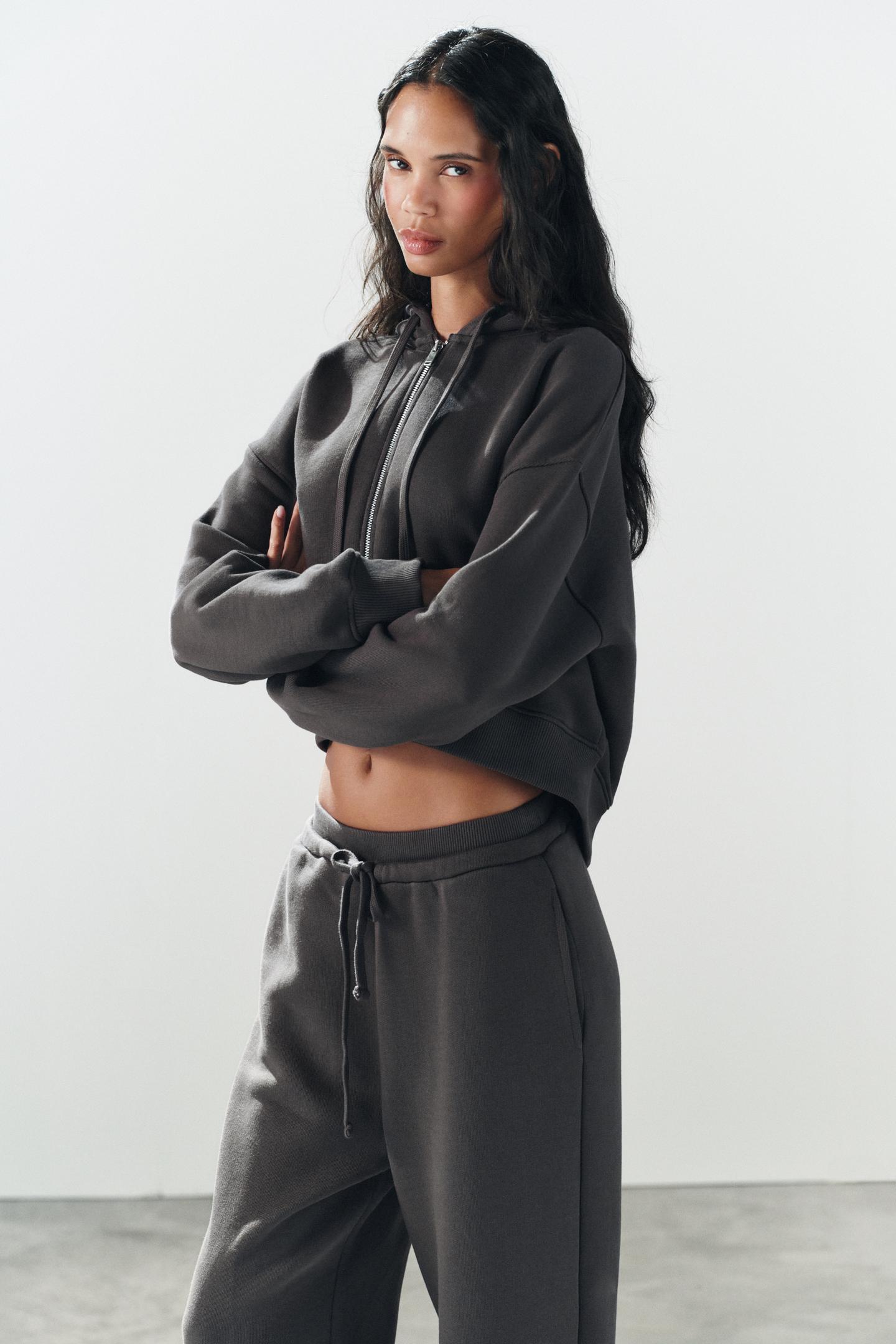 Женское худи Zara Zip-Up, цвет: Антрацитовый серый — фото 2