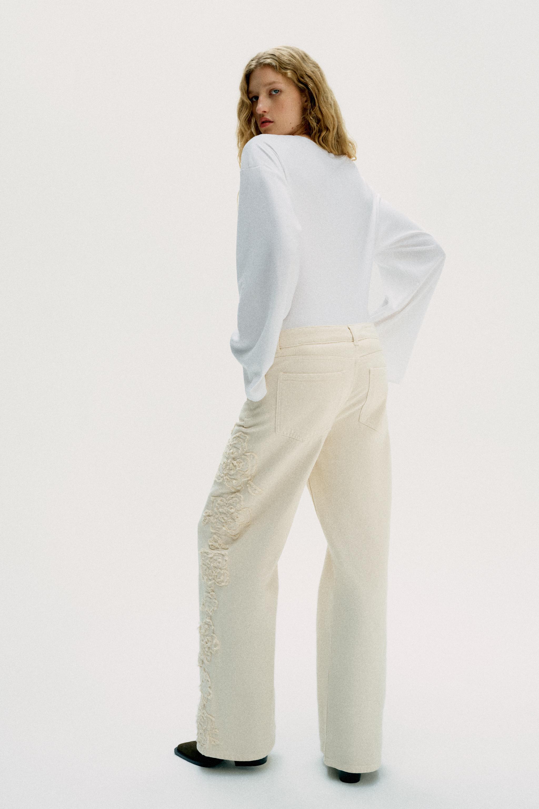 Женские джинсы Zara Z1975 MID-RISE WIDE-LEG STRUCTURED FLORAL JEANS — фото 6