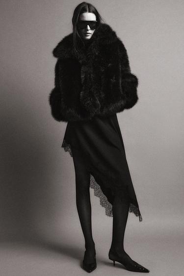 Zara ZARA WOMAN COLLECTION 不對稱蕾絲半身裙 - 黑色