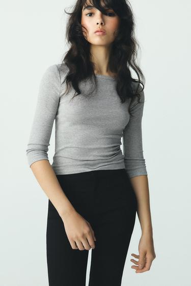 COTTON MODAL T-SHIRT - Grey marl by Zara