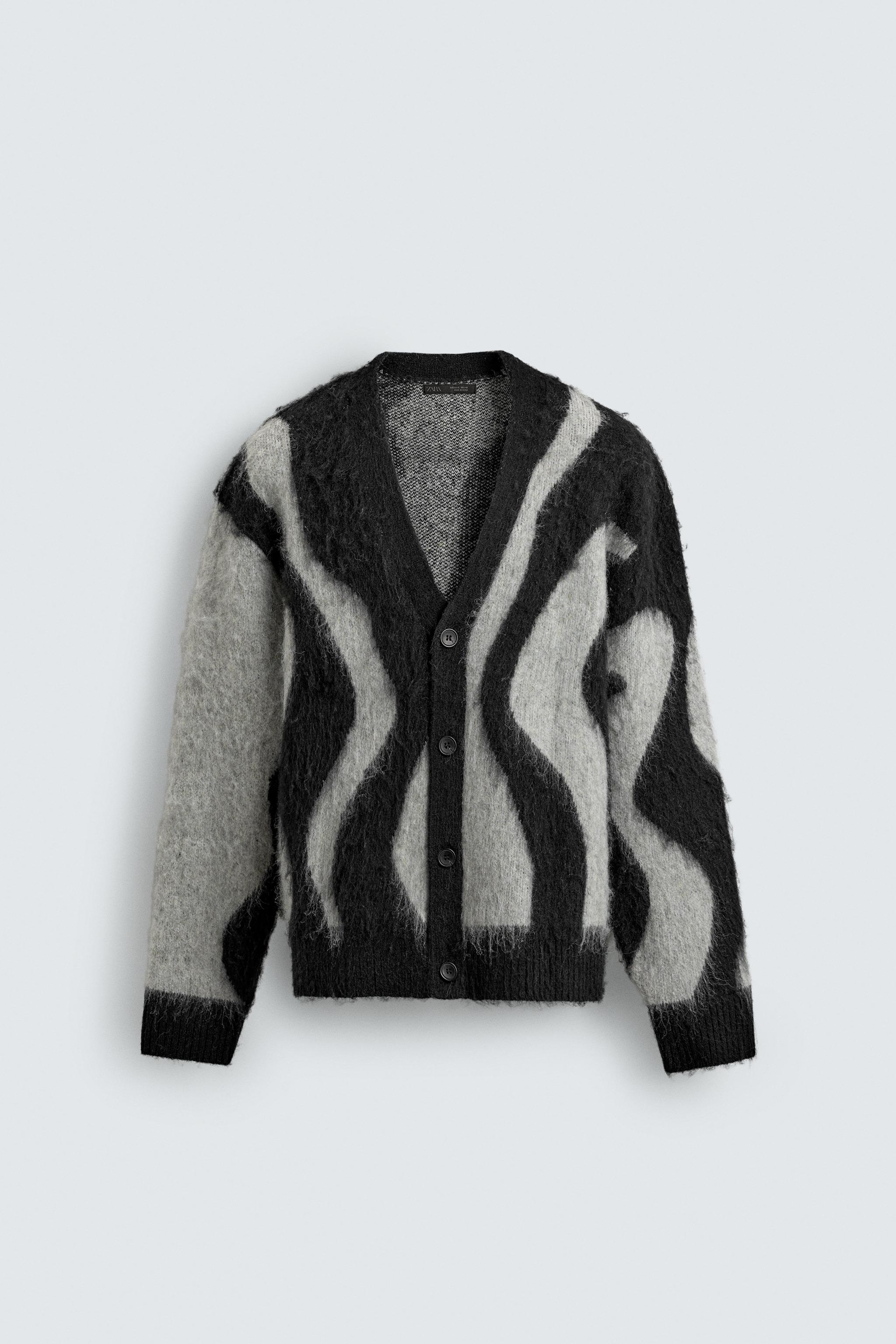 BRUSHED JACQUARD CARDIGAN - Black | ZARA United States