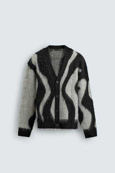 CARDIGAN JACQUARD SPENNELLATO - Nero di Zara