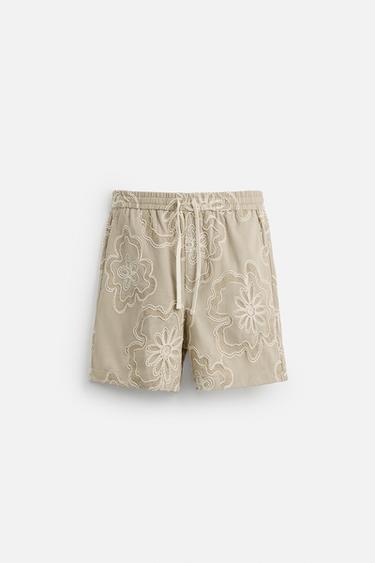EMBOSSED EMBROIDERED BERMUDA SHORTS - Sand by Zara