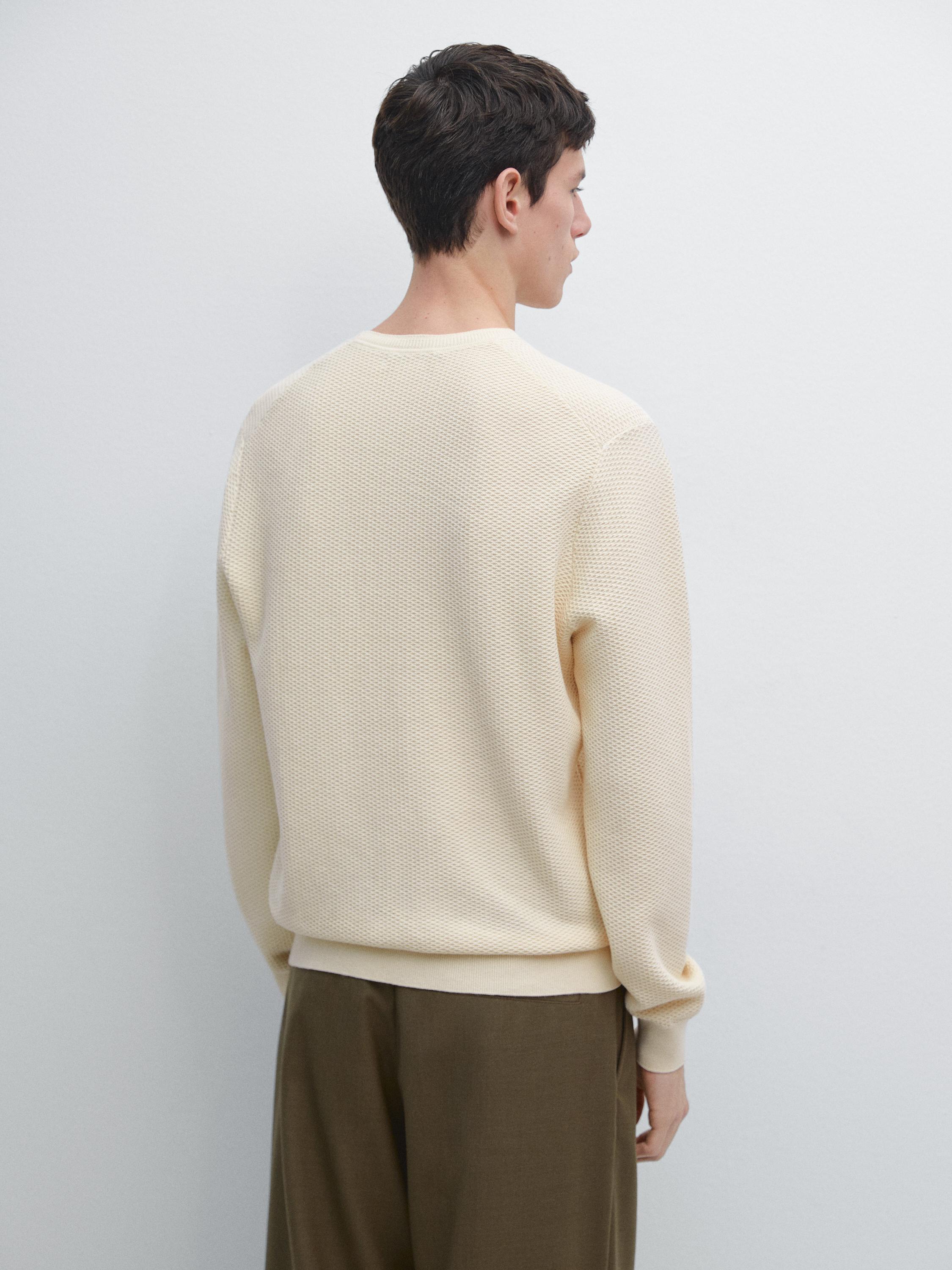 Textured cotton blend knit sweater