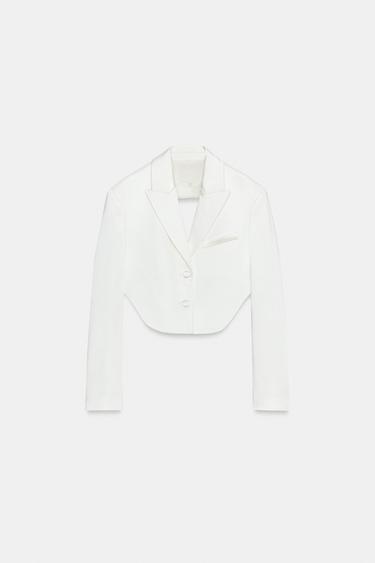 VESTE COURTE SATINÉE FENTE DOS - Blanc cassé de Zara - Image 8