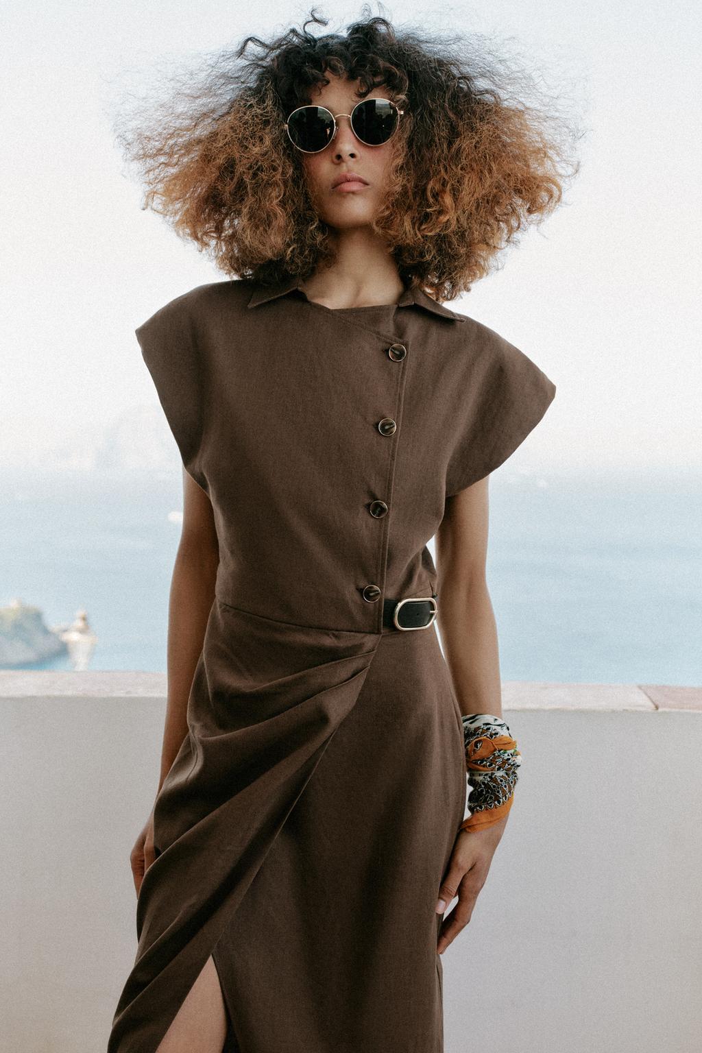 LINEN BLEND MIDI DRESS WITH BELT - image 2