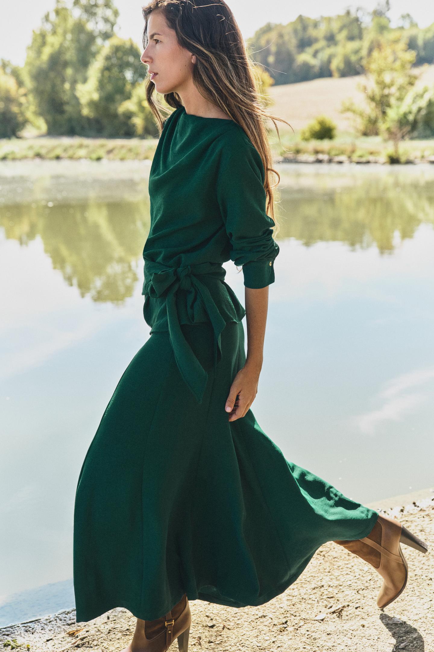 Женская юбка Zara MIDI A-LINE, цвет: Зелёный — фото 5