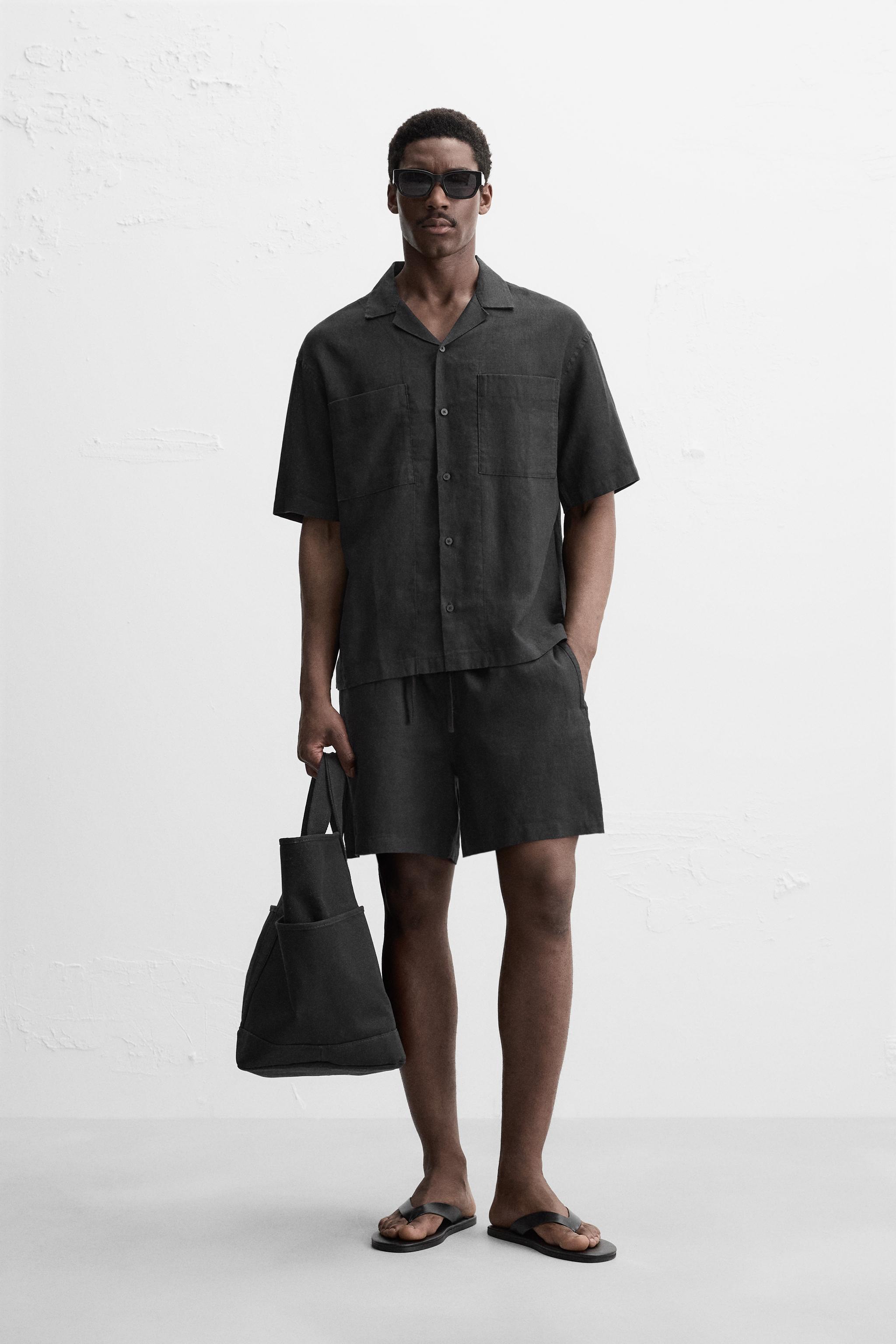 リネン100％ バミューダパンツ - ブラック | ZARA Japan / 日本