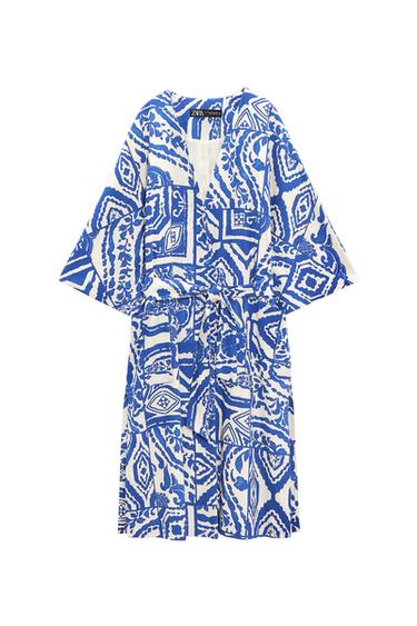 PRINTED LINEN BLEND KIMONO