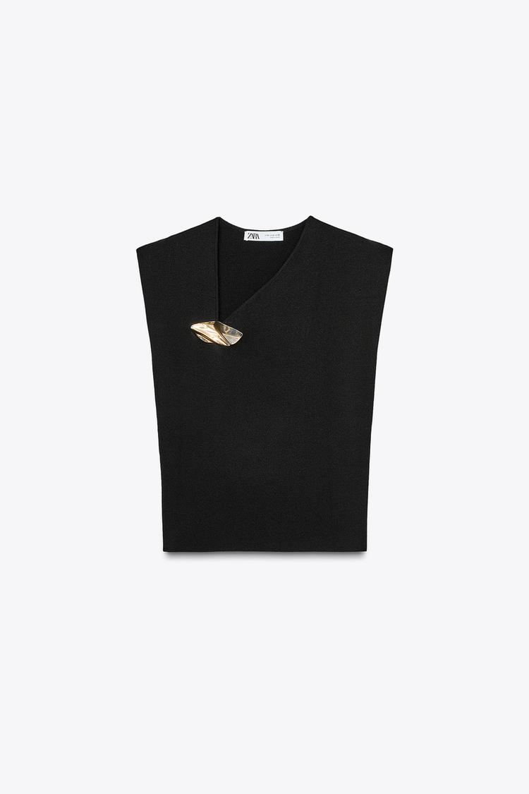 KNIT TOP WITH GOLDEN APPLIQUÉ - Black by Zara - Image 3