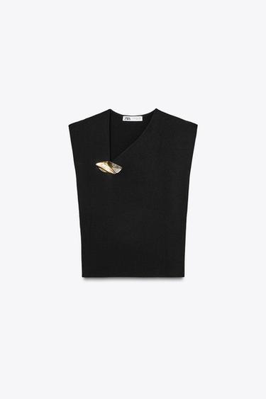 ТРИКОТАЖНИЙ ТОП З ЗОЛОТИСТОЮ АПЛІКАЦІЄЮ - Чорний Zara