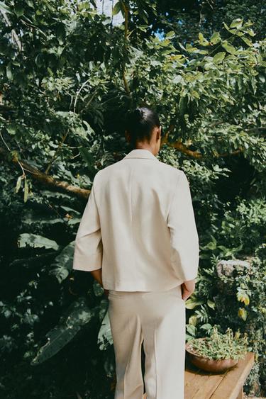 PANTALON DROIT TAILLE ÉLASTIQUE - Écru de Zara - Image 3