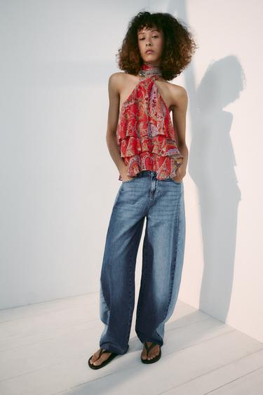 Zara BOW HALTER TOP - Multicolored
