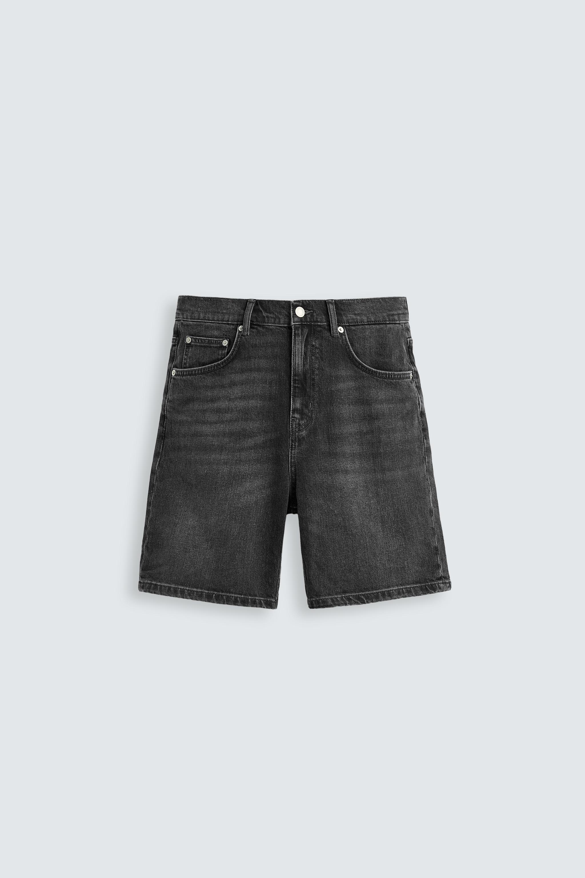 REGULAR FIT DENIM SHORTS — Charcoal