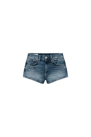 Zaras MINI DENIMSHORTS MED HÖG MIDJA OCH SVÄNGD PASSFORM - Blå