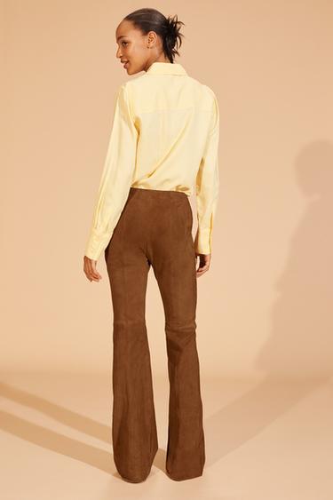 LIMITED EDITION LEATHER SUEDE FLARE TROUSERS - Dark camel by Zara - Image 2