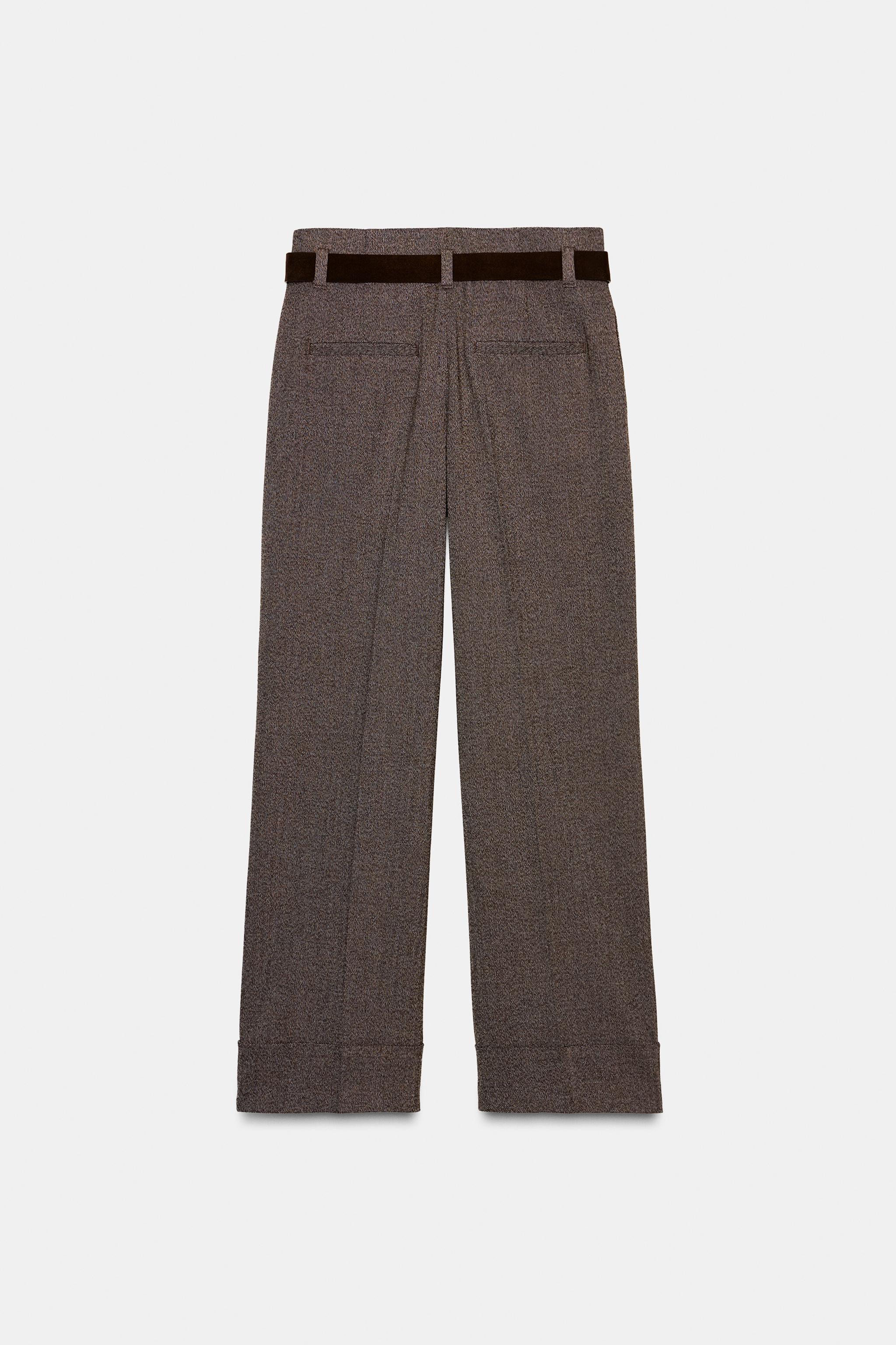 HERRINGBONE BELTED PANTS