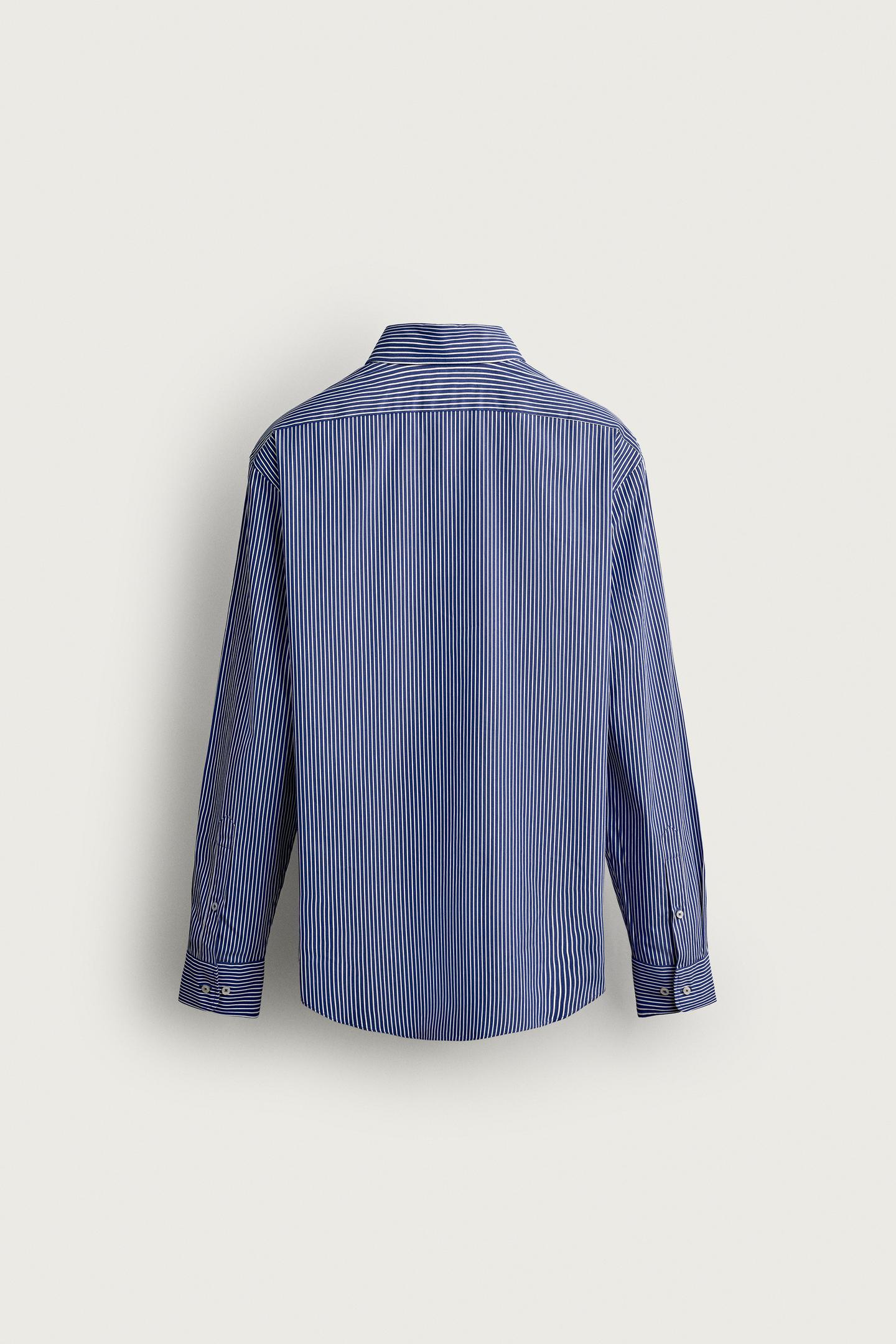 Мужская рубашка Zara Striped Regular Fit, цвет: Синий / Белый — фото 7