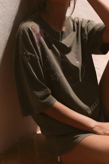 WASHED EFFECT HELLO KITTY © SANRIO GLITTER T-SHIRT - Dark brown by Zara - Image 2