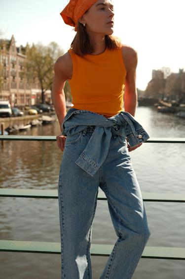 GERIBDE TOP MET SCHOUDERBANDJES - Oranje van Zara