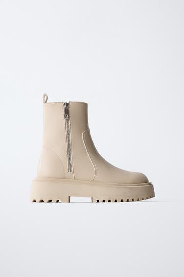 Zara ECRU ANKLE BOOTS WITH SIDE ZIP - Off White