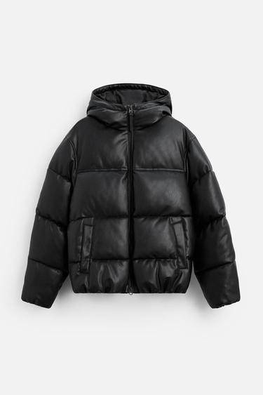 LEATHER EFFECT PUFFER JACKET - Black by Zara