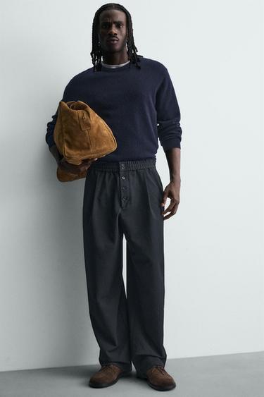 RELAXED FIT PINSTRIPE TROUSERS - Navy blue by Zara - Image 4