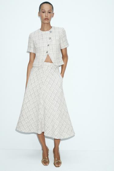 FALDA MIDI CAPA ESTRUCTURA ZW COLLECTION - خام / أسود by Zara