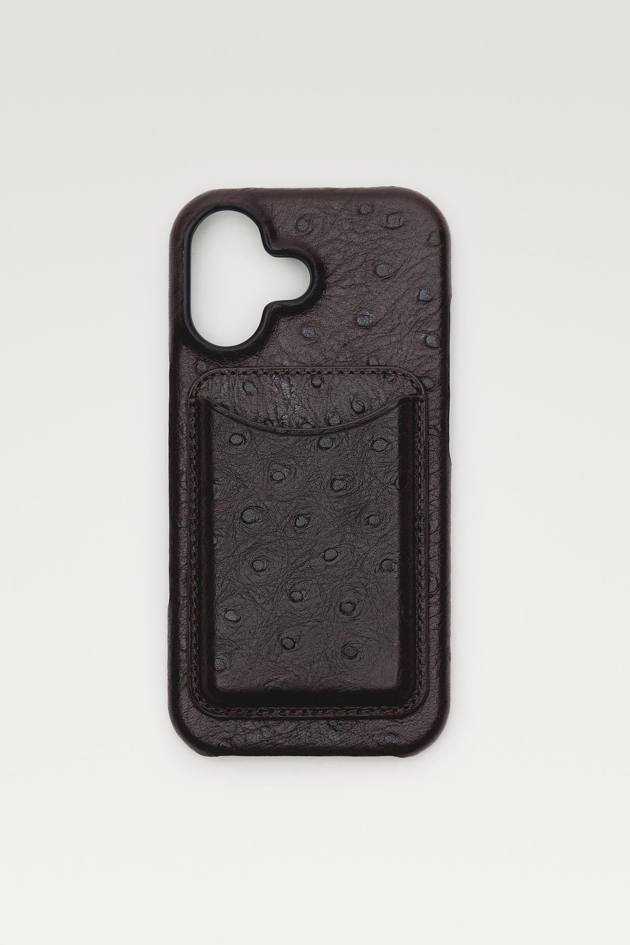 Textured Nappa leather iPhone 17 case — Chocolate