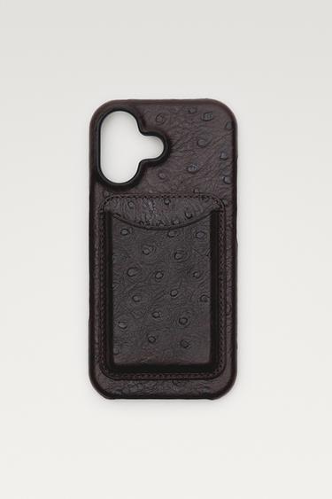 Textured Nappa leather iPhone 17 case — Chocolate 1