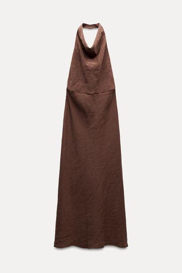 ROBE MIDI HALTER DRAPÉE - Chocolat de Zara - Image 0