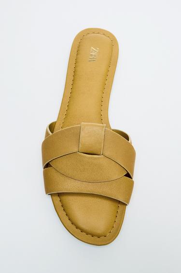 Zaras PLANA SKINNSANDALER MED KORSLAGDA REMMAR - Senapsgul
