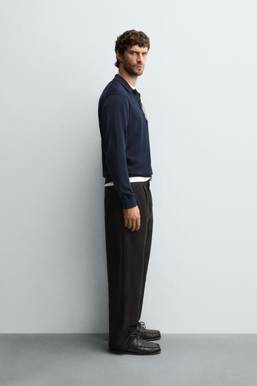 KNIT COTTON-SILK POLO SHIRT - Navy blue by Zara - Image 3
