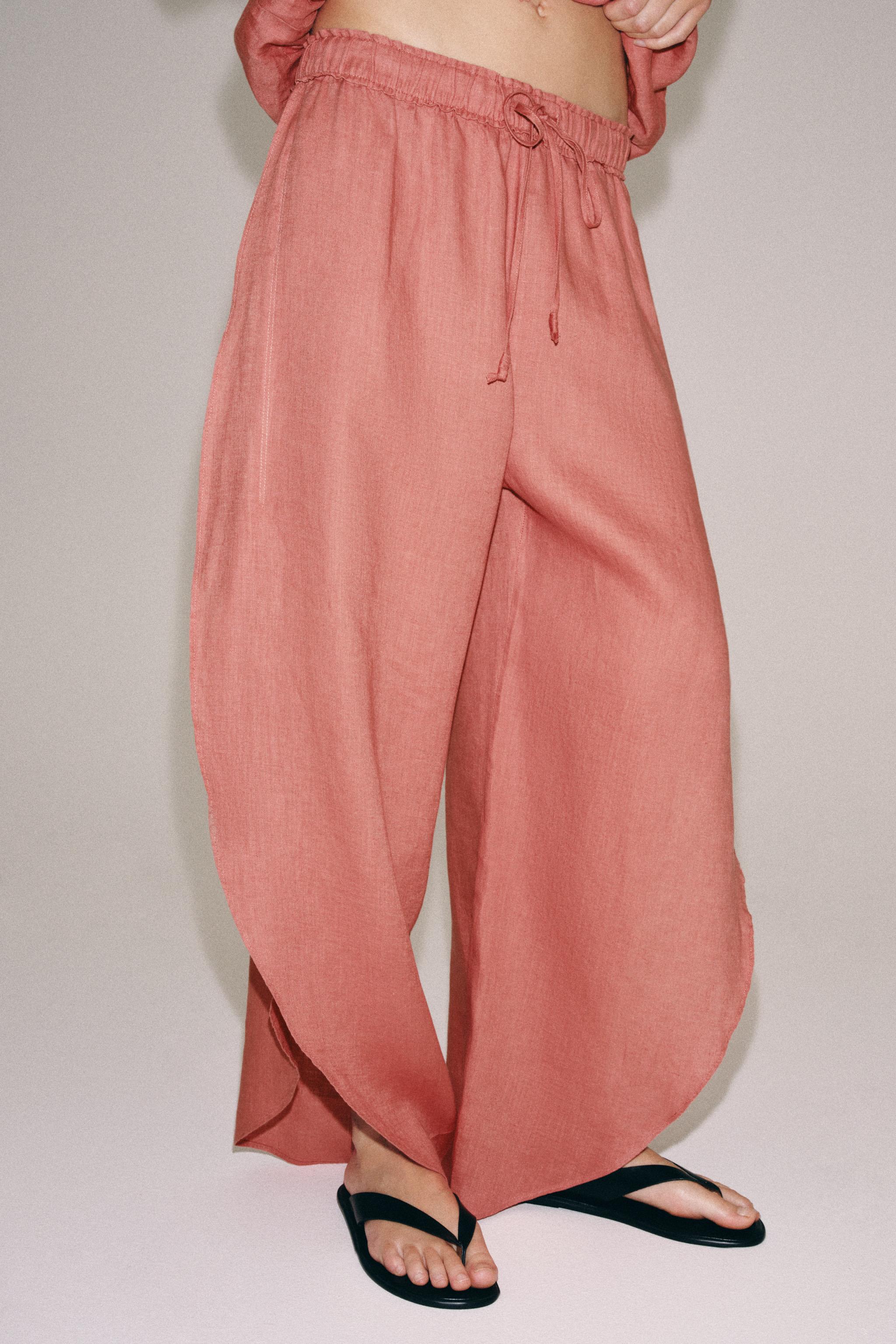 ZW COLLECTION 100% LINEN PANTS WITH VENTS — Coral