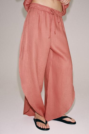 QUẦN 100% VẢI LINEN XẺ TÀ ZW COLLECTION - San hô từ Zara
