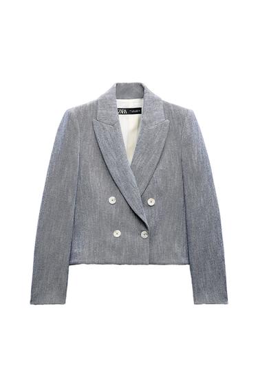SHORT DOUBLE-BREASTED TWILL BLAZER