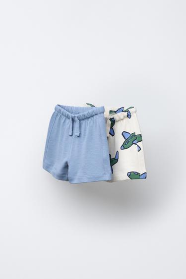 TWO-PACK OF PLAIN AND AEROPLANE PRINT BERMUDA SHORTS - Blues by Zara - Image 0