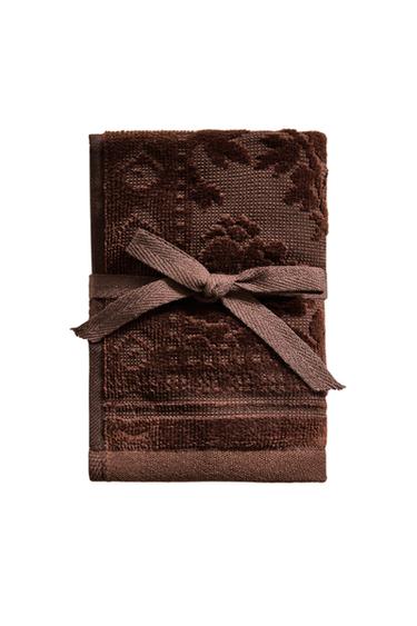 Zara FLORAL JACQUARD FACE TOWEL (PACK OF 3) - 土色