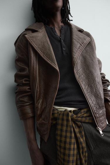 OVERSIZE LEATHER BIKER JACKET - Burgundy by Zara - Image 6