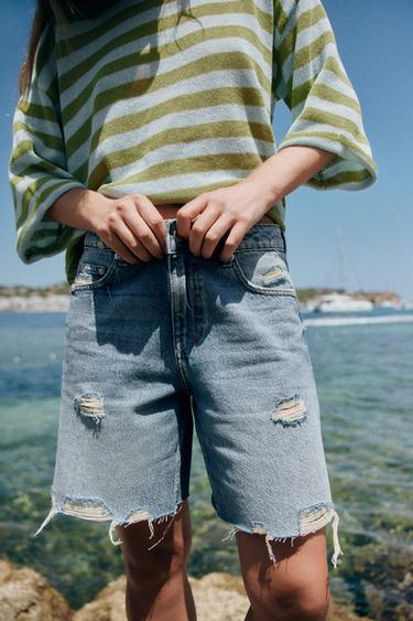 Z1975 RIPPED DENIM BERMUDA SHORTS - Mid-blue by Zara