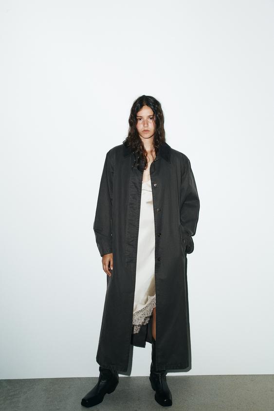 WAXED TRENCH COAT WITH CORDUROY COLLAR