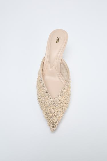 SLINGBACK SHOES WITH APPLIQUÉS - Ecru White by Zara